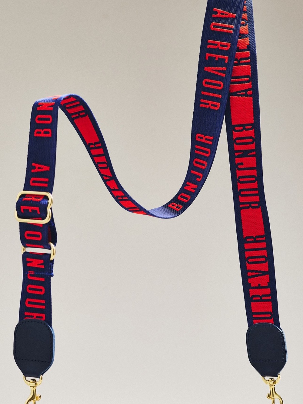 NWT Clare V. Adjustable Canvas Bonjour Au Revoir Crossbody Strap Navy Blue Poppy - Picture 2 of 6
